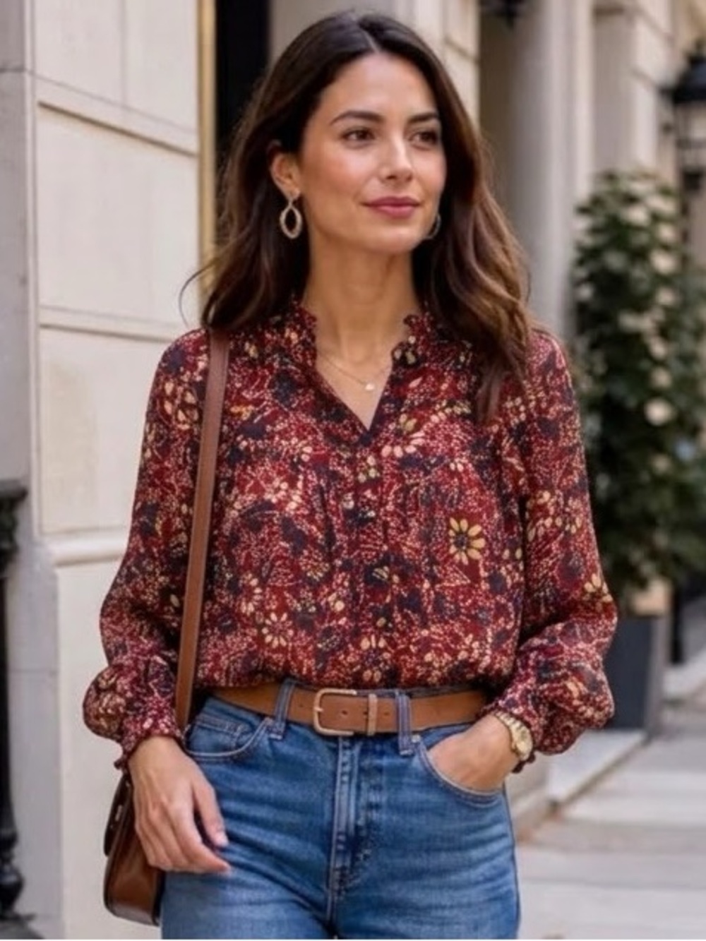 BA&SH $260 • 17.5” Pit to Pit / XS •  "Gaelle" Blouse colorway Bordeaux/Carbon